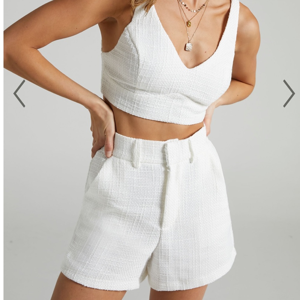 Showpo Melbourne Twill Two Piece Short Set in White